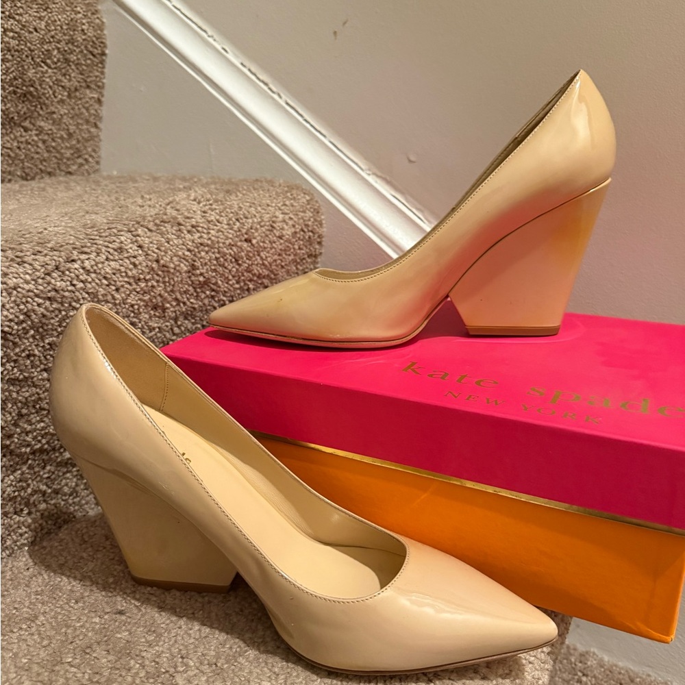 Kate Spade Beige Patent Leather Wedge Heels